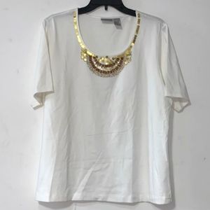 🐦- Chico's sz 3. (Sz L 16),White and Gold Top